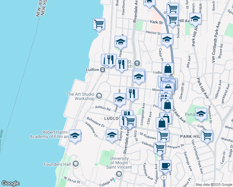 map of restaurants, bars, coffee shops, grocery stores, and more near 315 Hawthorne Avenue in Yonkers
