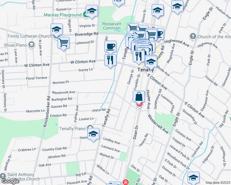 map of restaurants, bars, coffee shops, grocery stores, and more near 94 Westervelt Avenue in Tenafly