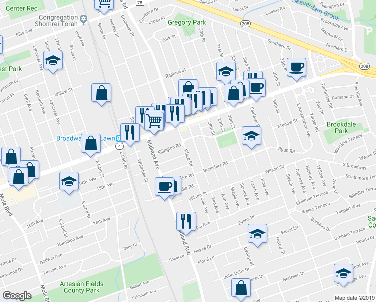 map of restaurants, bars, coffee shops, grocery stores, and more near 0-76 26th Street in Fair Lawn