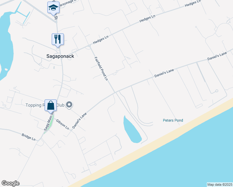 map of restaurants, bars, coffee shops, grocery stores, and more near 63 Daniel's Lane in Sagaponack