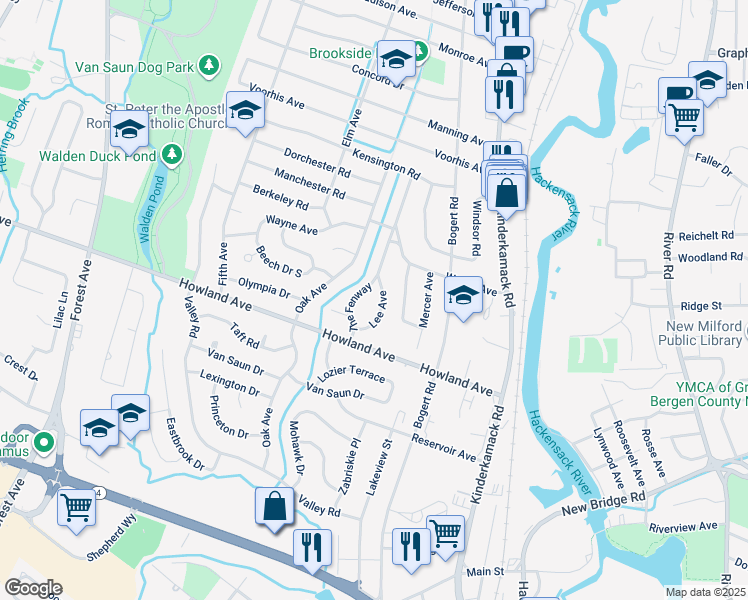 map of restaurants, bars, coffee shops, grocery stores, and more near 413 Lee Ave in River Edge