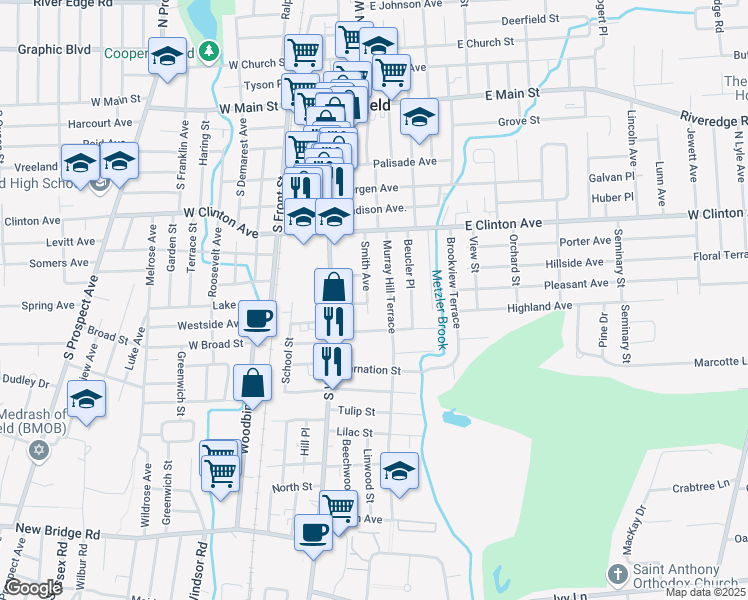map of restaurants, bars, coffee shops, grocery stores, and more near 81 Smith Avenue in Bergenfield