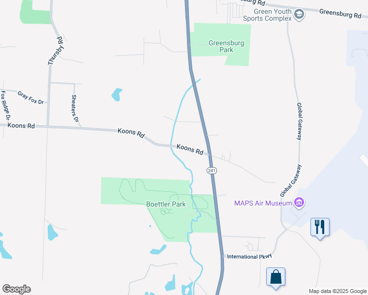 map of restaurants, bars, coffee shops, grocery stores, and more near 1956 Koons Road in North Canton