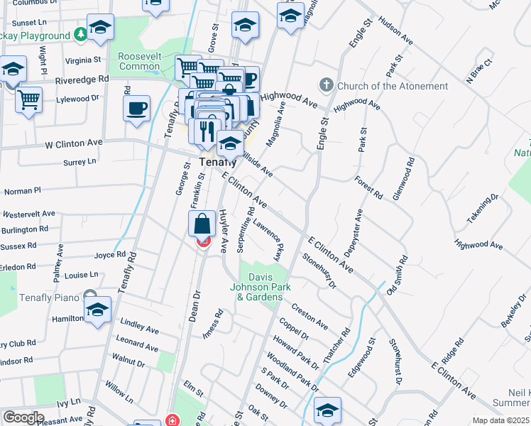 map of restaurants, bars, coffee shops, grocery stores, and more near 60 East Clinton Avenue in Tenafly