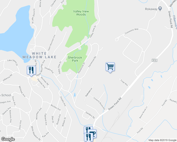 map of restaurants, bars, coffee shops, grocery stores, and more near 17 Fernwood Road in Rockaway