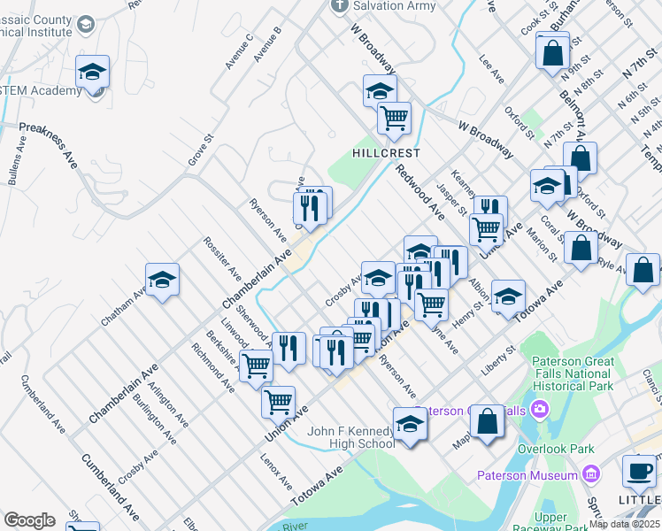 map of restaurants, bars, coffee shops, grocery stores, and more near 271 Paterson Avenue in Paterson