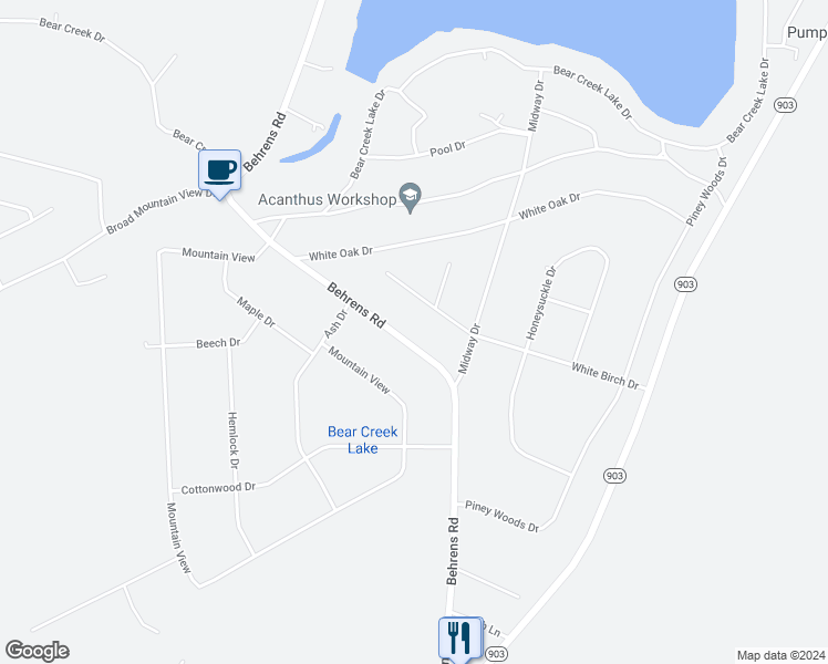 map of restaurants, bars, coffee shops, grocery stores, and more near 164 Behrens Road in Jim Thorpe