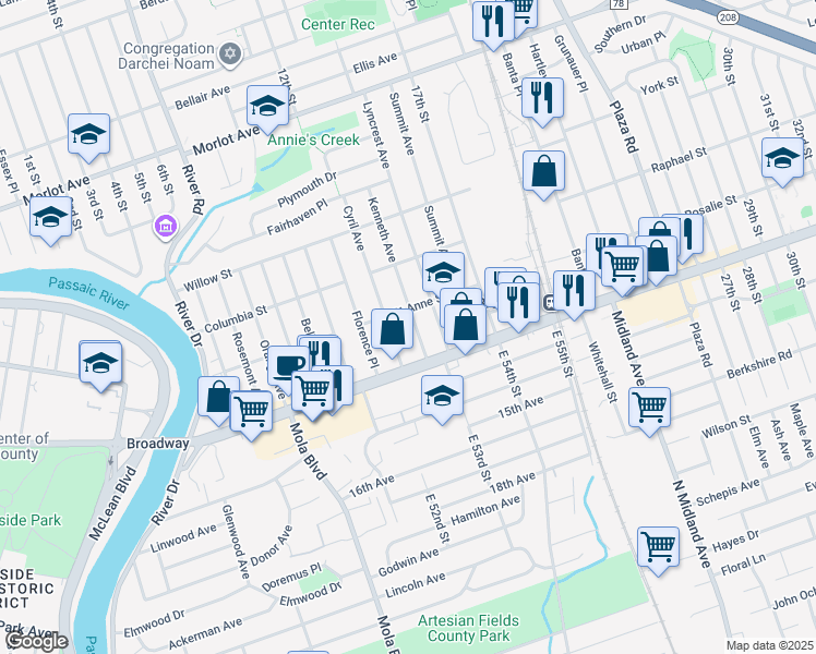 map of restaurants, bars, coffee shops, grocery stores, and more near 1-30 Kenneth Avenue in Fair Lawn