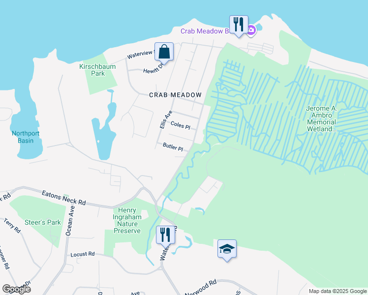 map of restaurants, bars, coffee shops, grocery stores, and more near 4 Butler Place in Northport