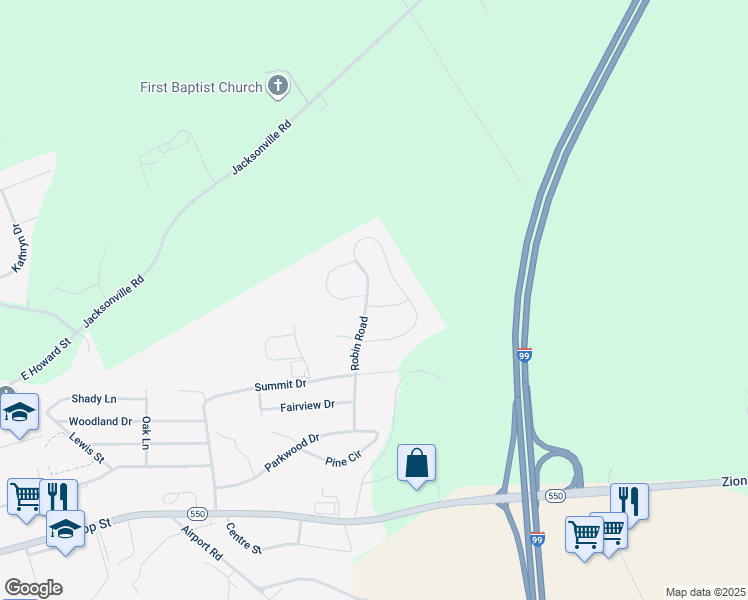 map of restaurants, bars, coffee shops, grocery stores, and more near 1303 Laura Lane in Bellefonte
