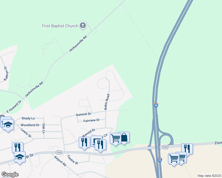 map of restaurants, bars, coffee shops, grocery stores, and more near 1303 Laura Lane in Bellefonte