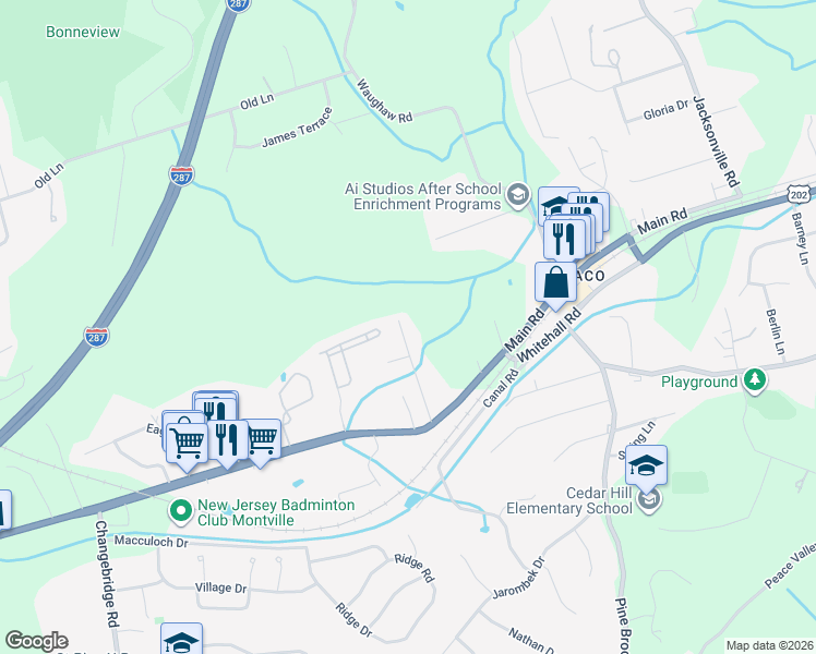 map of restaurants, bars, coffee shops, grocery stores, and more near 15 Rathbun Road in Montville