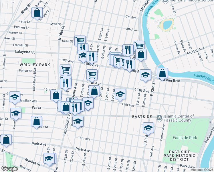 map of restaurants, bars, coffee shops, grocery stores, and more near 498 East 26th Street in Paterson