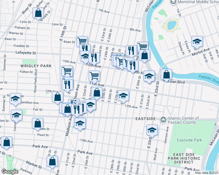map of restaurants, bars, coffee shops, grocery stores, and more near 498 East 26th Street in Paterson