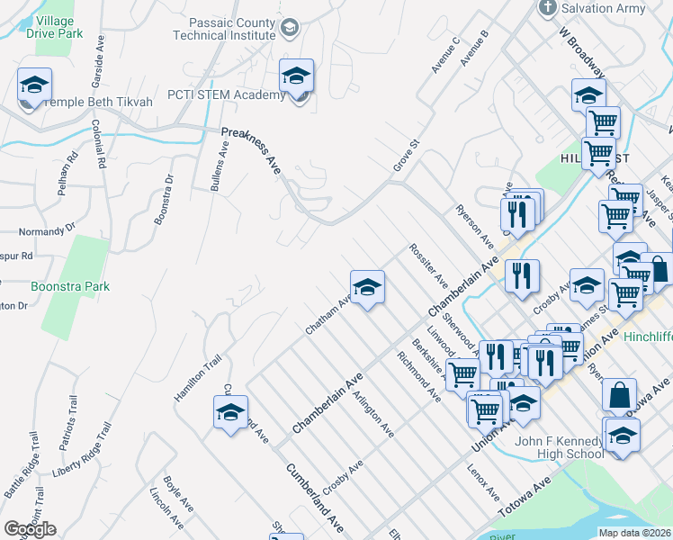 map of restaurants, bars, coffee shops, grocery stores, and more near 299 Berkshire Avenue in Paterson