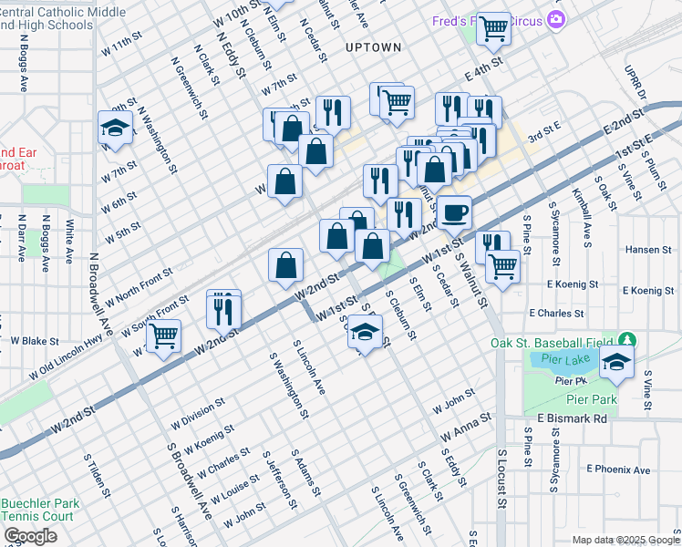 map of restaurants, bars, coffee shops, grocery stores, and more near 820 West 2nd Street in Grand Island