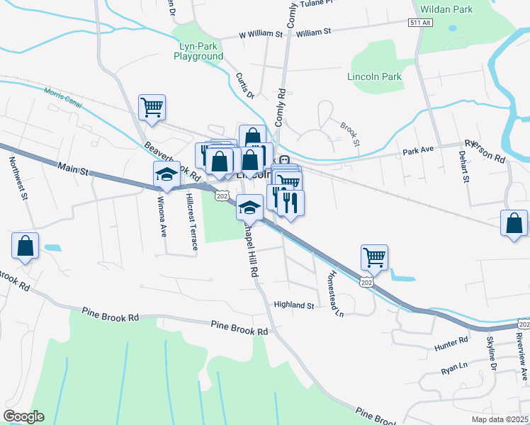 map of restaurants, bars, coffee shops, grocery stores, and more near 275 Comly Road in Lincoln Park