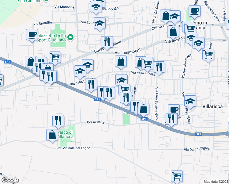 map of restaurants, bars, coffee shops, grocery stores, and more near Parco Hawaiano in Villaricca