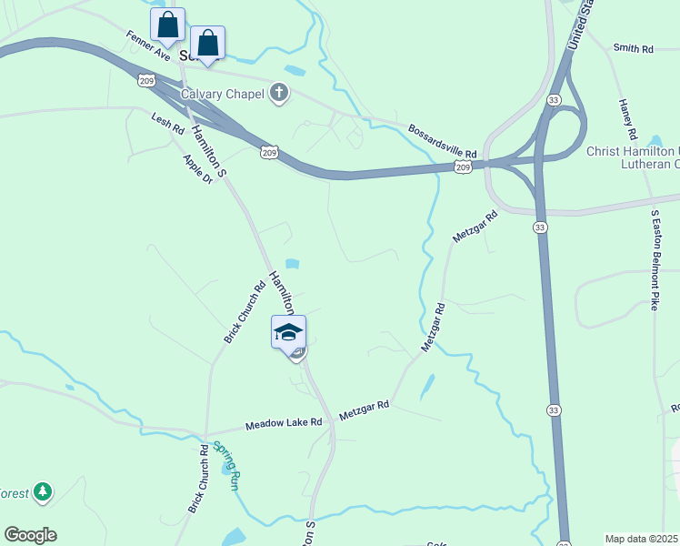 map of restaurants, bars, coffee shops, grocery stores, and more near 208 Village Lane in Sciota