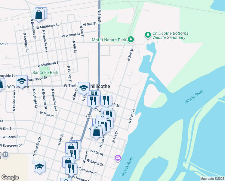 map of restaurants, bars, coffee shops, grocery stores, and more near 219 West Truitt Avenue in Chillicothe