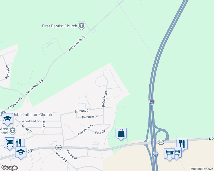 map of restaurants, bars, coffee shops, grocery stores, and more near 1201 Fox Meadow Circle in Bellefonte