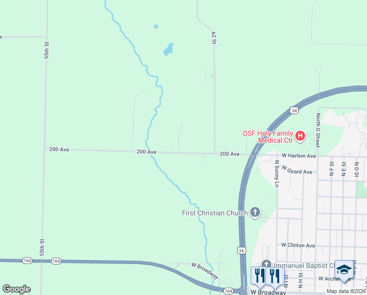 map of restaurants, bars, coffee shops, grocery stores, and more near 608 200 Avenue in Monmouth