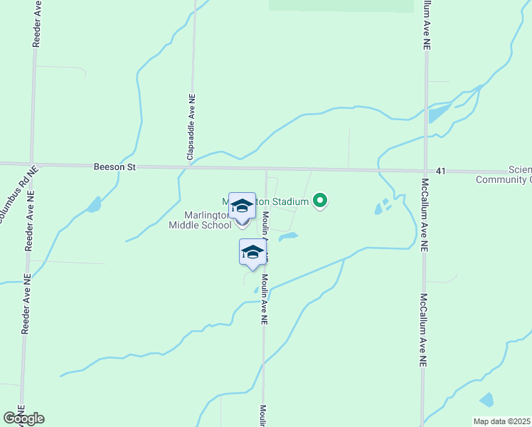 map of restaurants, bars, coffee shops, grocery stores, and more near 10450 Moulin Avenue Northeast in Alliance