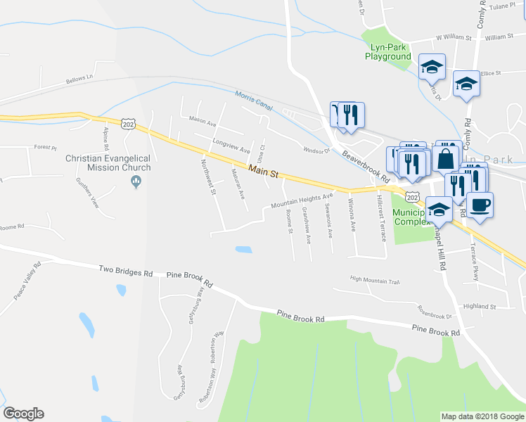 map of restaurants, bars, coffee shops, grocery stores, and more near 70 Mountain Heights Avenue in Lincoln Park