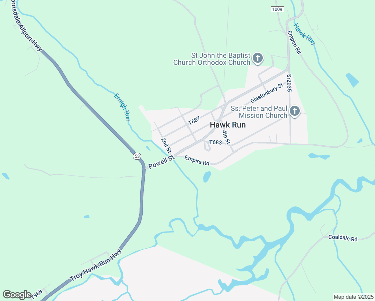 map of restaurants, bars, coffee shops, grocery stores, and more near 212 Powell Street in Hawk Run
