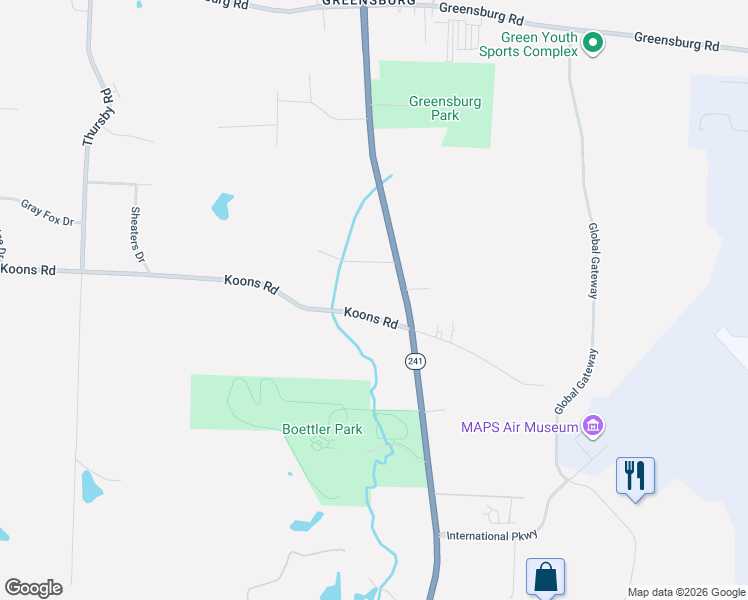 map of restaurants, bars, coffee shops, grocery stores, and more near 1956 Koons Road in North Canton