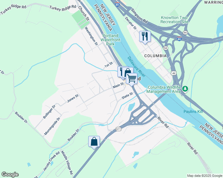 map of restaurants, bars, coffee shops, grocery stores, and more near 411 Pennsylvania Avenue in Mount Bethel