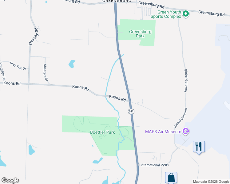 map of restaurants, bars, coffee shops, grocery stores, and more near 1956 Koons Road in North Canton