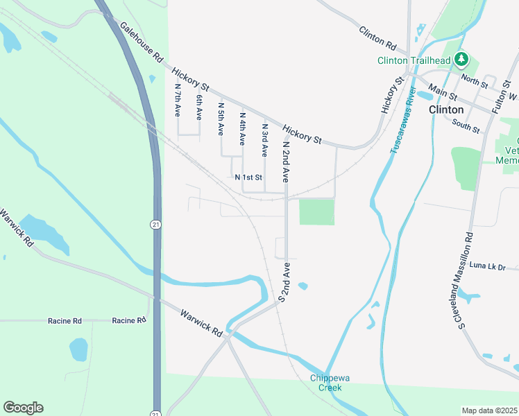 map of restaurants, bars, coffee shops, grocery stores, and more near 2955 South 1st Street in Clinton