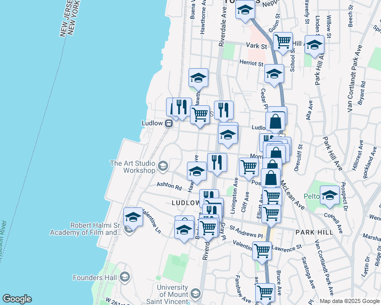 map of restaurants, bars, coffee shops, grocery stores, and more near 315 Hawthorne Avenue in Yonkers