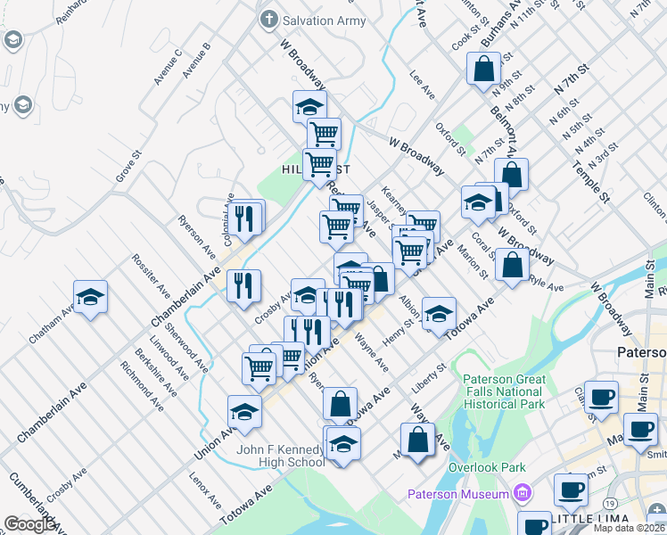 map of restaurants, bars, coffee shops, grocery stores, and more near 224 1/2 226 Wayne Avenue in Paterson