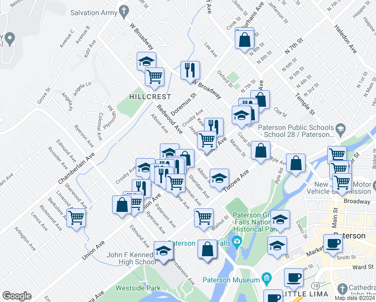 map of restaurants, bars, coffee shops, grocery stores, and more near 413 Union Avenue in Paterson