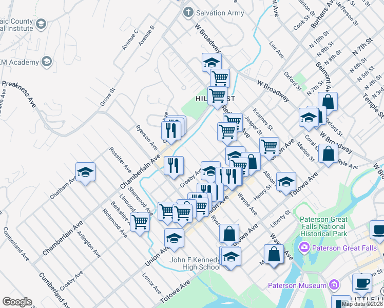 map of restaurants, bars, coffee shops, grocery stores, and more near 271 Paterson Avenue in Paterson