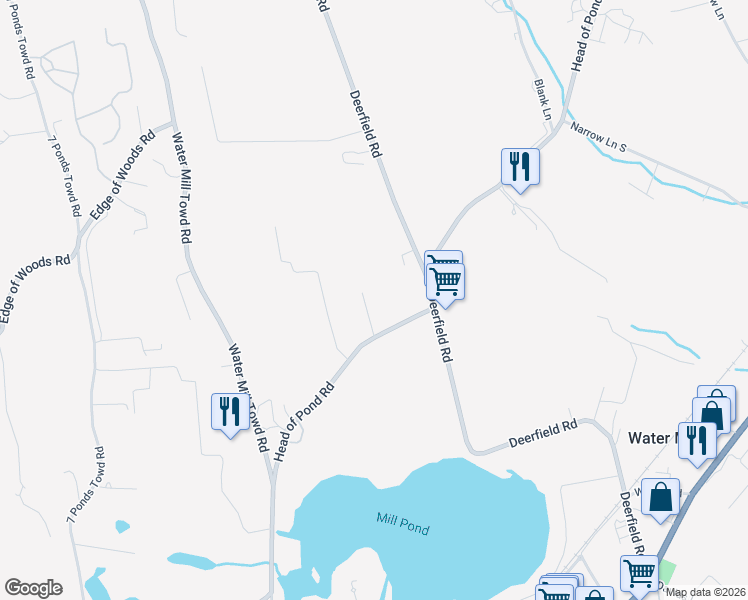 map of restaurants, bars, coffee shops, grocery stores, and more near 628 Head of Pond Road in Water Mill