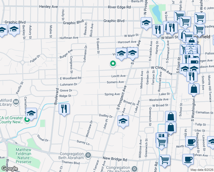 map of restaurants, bars, coffee shops, grocery stores, and more near 75 Somers Avenue in Bergenfield