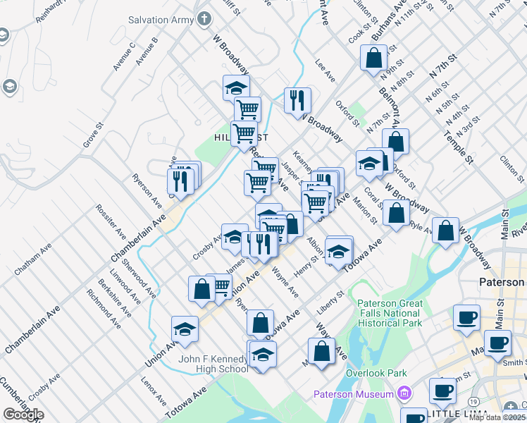 map of restaurants, bars, coffee shops, grocery stores, and more near 137 Albion Avenue in Paterson