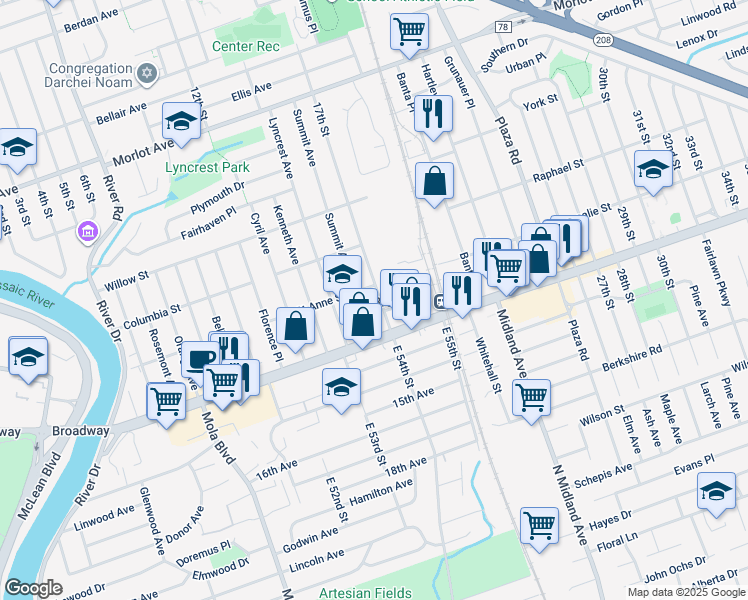map of restaurants, bars, coffee shops, grocery stores, and more near 2-7 17th Street in Fair Lawn