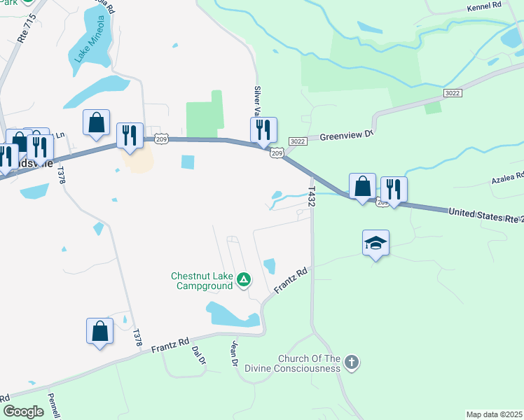map of restaurants, bars, coffee shops, grocery stores, and more near 835 Frable Road in Brodheadsville