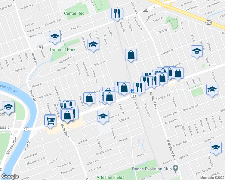 map of restaurants, bars, coffee shops, grocery stores, and more near 2-7 17th Street in Fair Lawn