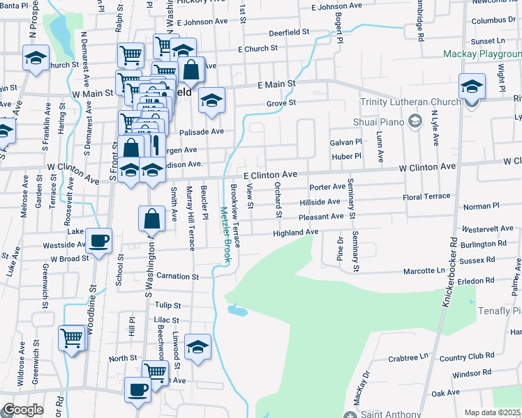 map of restaurants, bars, coffee shops, grocery stores, and more near 44 Porter Avenue in Bergenfield