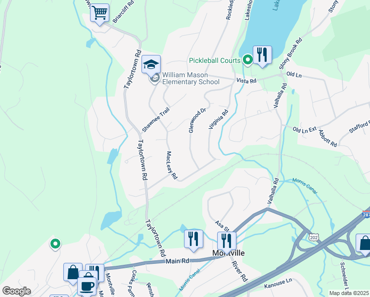 map of restaurants, bars, coffee shops, grocery stores, and more near 35 Glenwood Drive in Montville