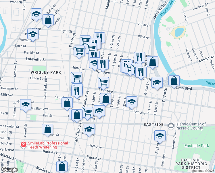 map of restaurants, bars, coffee shops, grocery stores, and more near 506 East 24th Street in Paterson