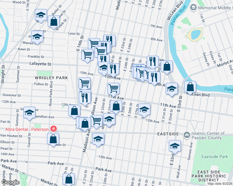 map of restaurants, bars, coffee shops, grocery stores, and more near 506 East 24th Street in Paterson