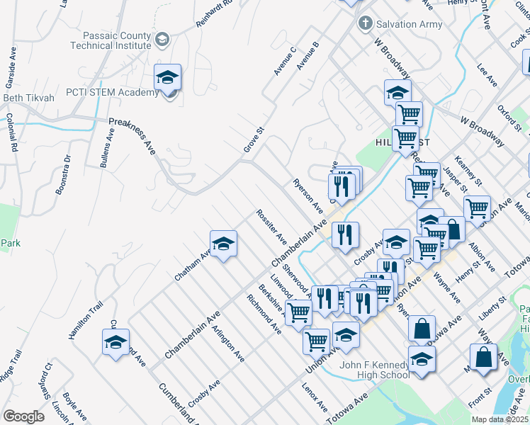 map of restaurants, bars, coffee shops, grocery stores, and more near 288 Rossiter Avenue in Paterson