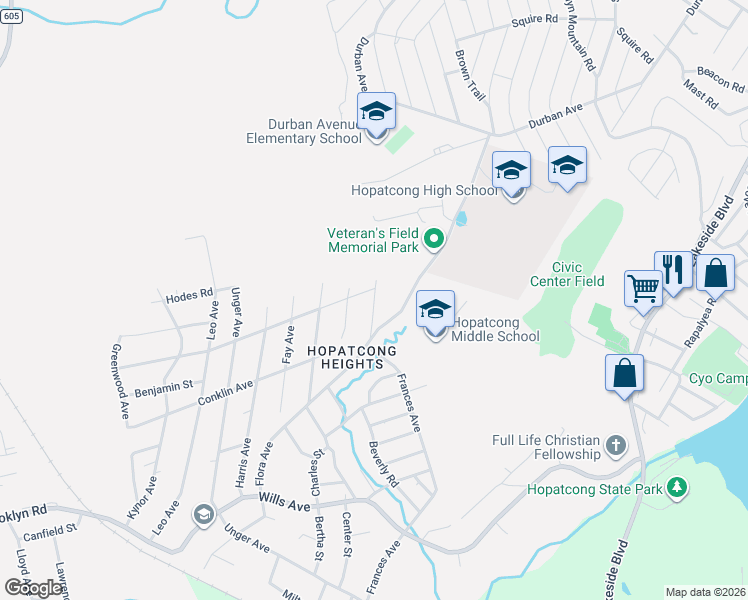 map of restaurants, bars, coffee shops, grocery stores, and more near 7 Brendona Avenue in Stanhope