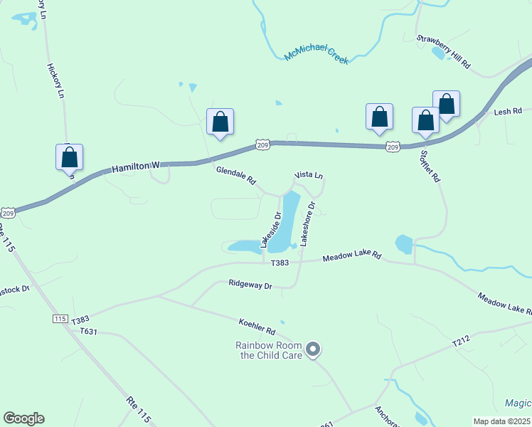 map of restaurants, bars, coffee shops, grocery stores, and more near 117 Skyview Circle in Effort